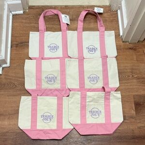 NWT Trader Joe's Mini Pink Pastel Canvas Tote Bag Set of 6